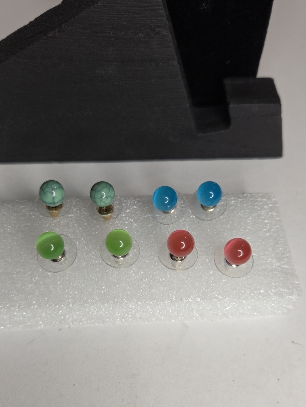 Colorful Glass Ear Stud Set - Green, Blue, Mint, Coral